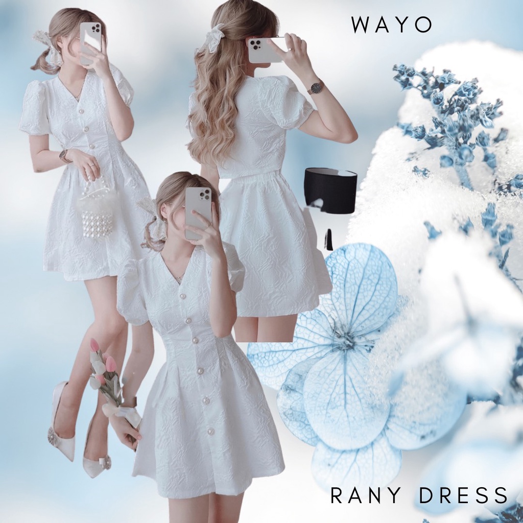 ĐẦM WAYO gấm trắng phối nút xinh đẹp