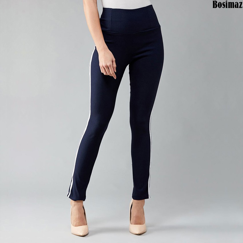 Quần Legging Nữ Bosimaz MS231 dài túi sau màu xanh navy sọc trắng cao cấp, thun co giãn 4 chiều, vải đẹp dày, thoáng mát