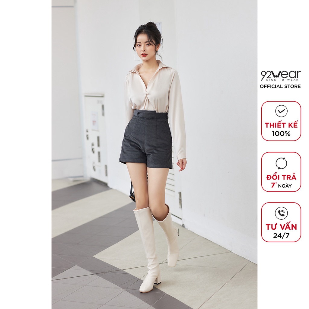 Quần short nữ cạp cao 92WEAR, vải nhung tăm cao cấp, 3 màu dễ mix match SBA2112