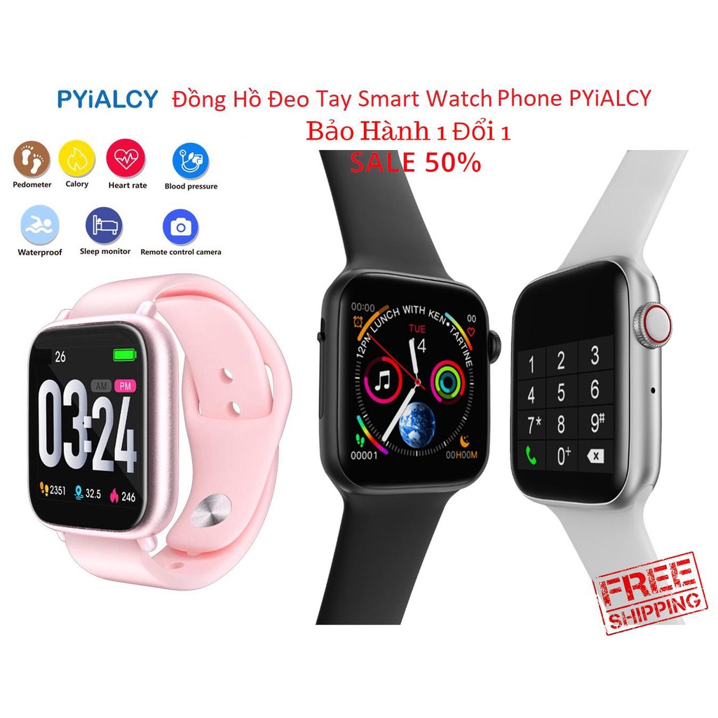 ĐỒNG HỒ ĐEO TAY SMART WATCH PHONE PYiALCY, Đồng Hồ Đeo Tay Đo Nhịp Tim Huyết Áp dễ dàng sử dụng, bảo hành uy tín