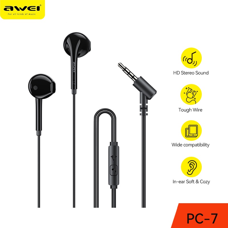 Tai nghe có dây Awei Mini dài 1.2M jack 3.5mm âm thanh siêu trầm iPhone 13/12