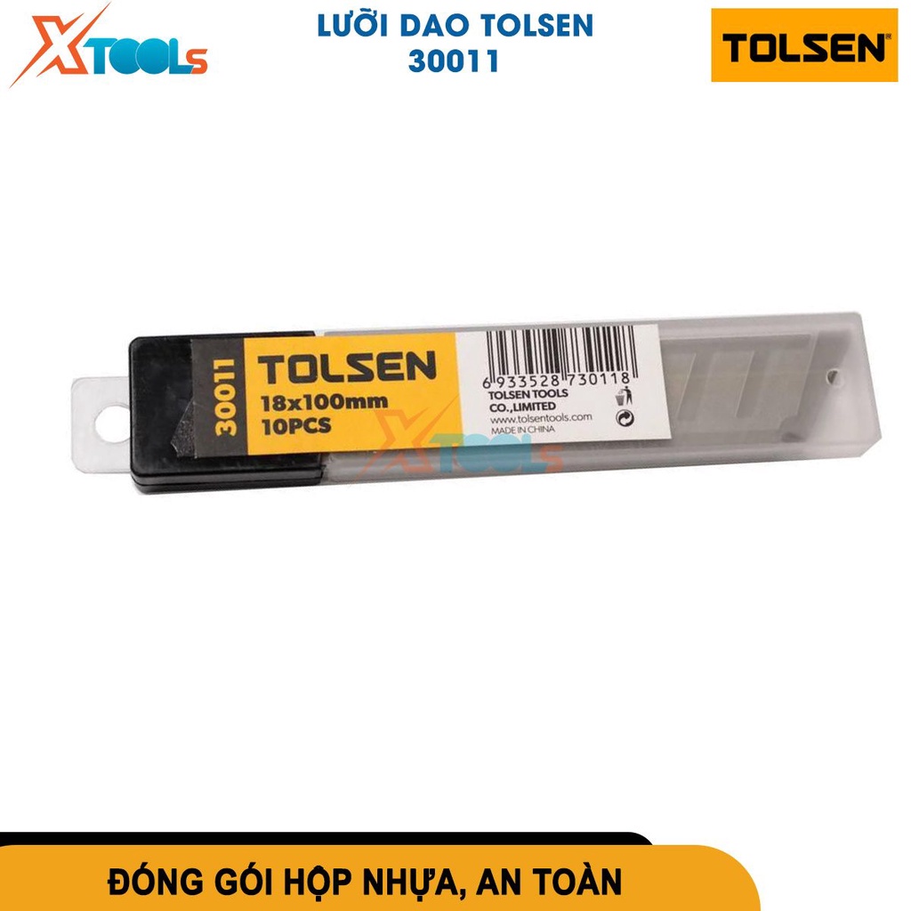 Bộ 10 lưỡi dao rọc giấy siêu bén TOLSEN 30011 18x100mm bền chắc chống gãy cắt bìa carton decal giấy [CHÍNH HÃNG][XTOOLS]