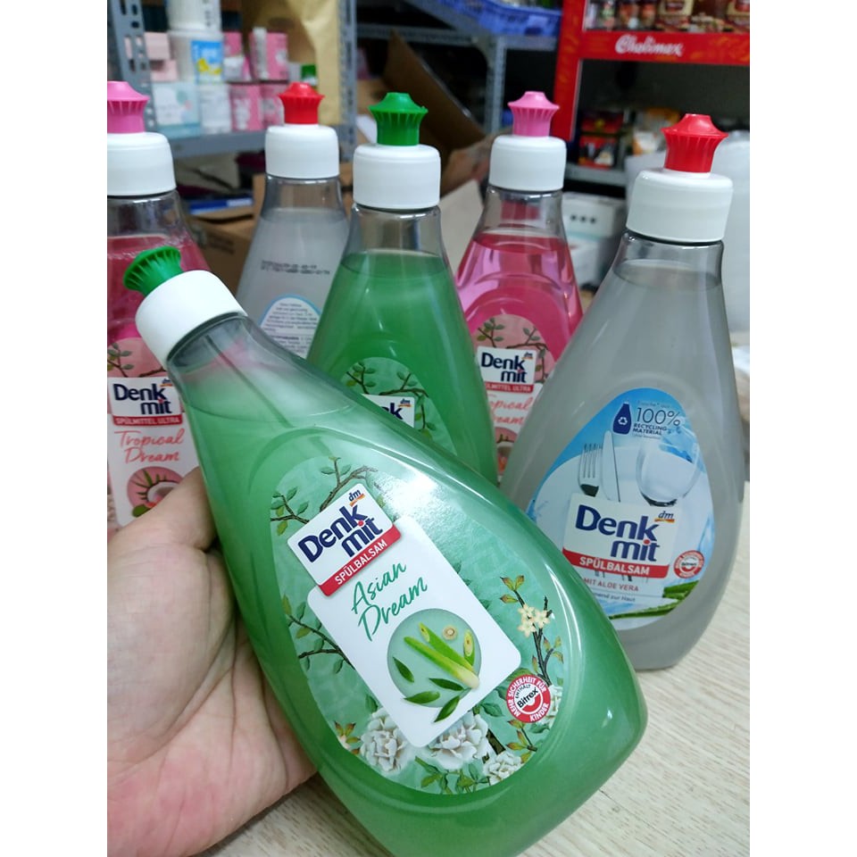 Nước rửa bát đậm đặc Denkmit với 6 mùi để lựa chọn gồm sả, dừa, lô hội, oải hương... dung tích 500ml, hàng nội địa Đức