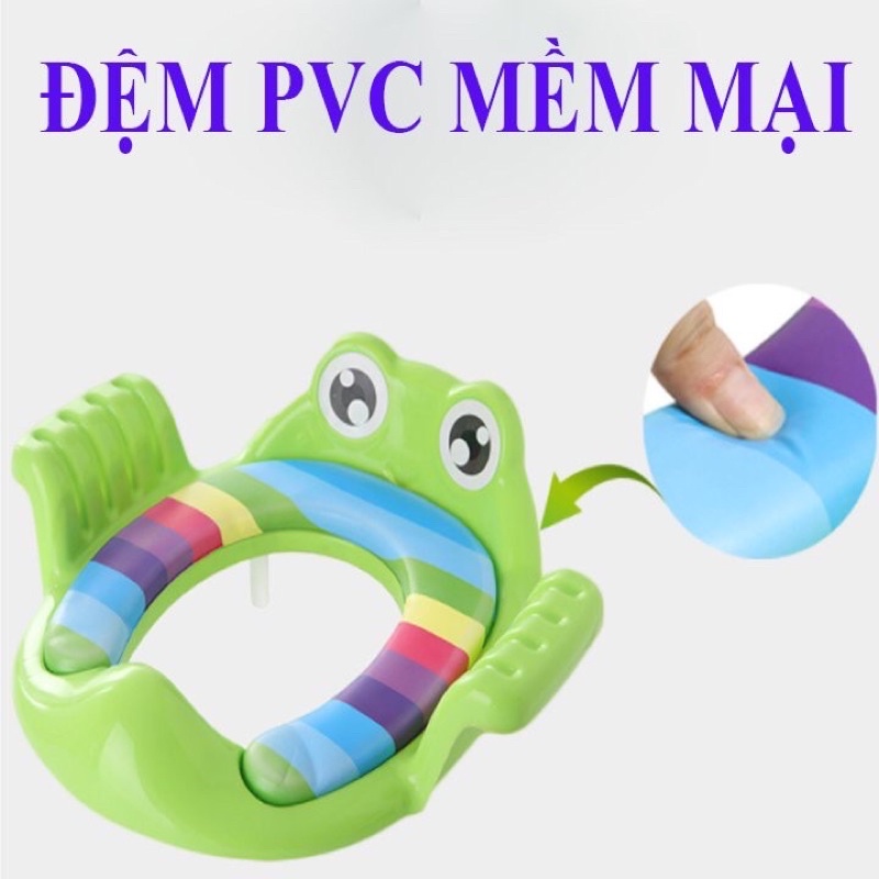 Nắp bồn cầu - bệ ngồi toilet cho bé hình ếch có chống trơn trượt tay vịn