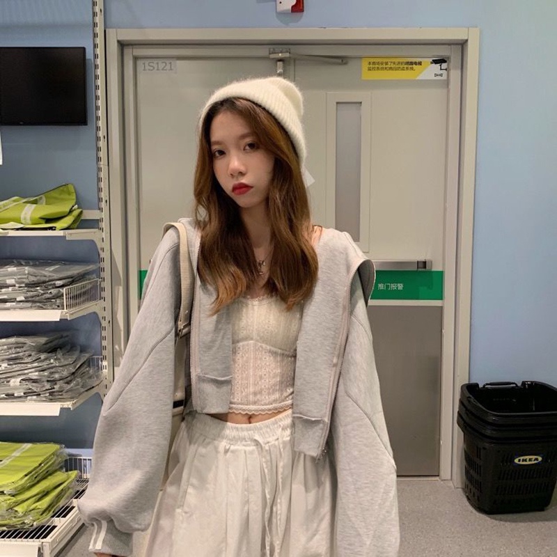 IELGY Áo hoodie dáng rộng có mũ trùm đầu kiểu tai thỏ phong cách Hàn Quốc thời trang cho nữ