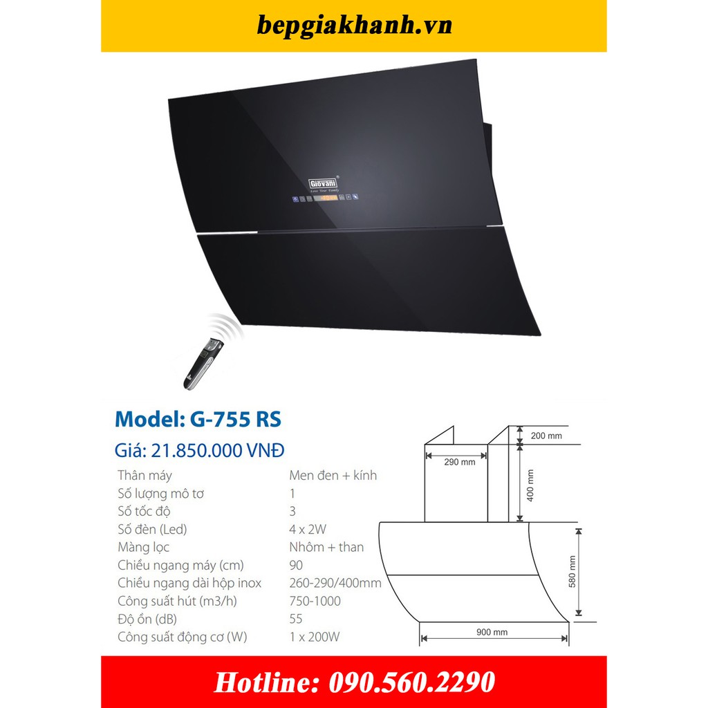 [HCM]Máy hút mùi dạng kính vát 90cm Giovani G-755 RS sản xuất Trung Quốc | BigBuy360 - bigbuy360.vn