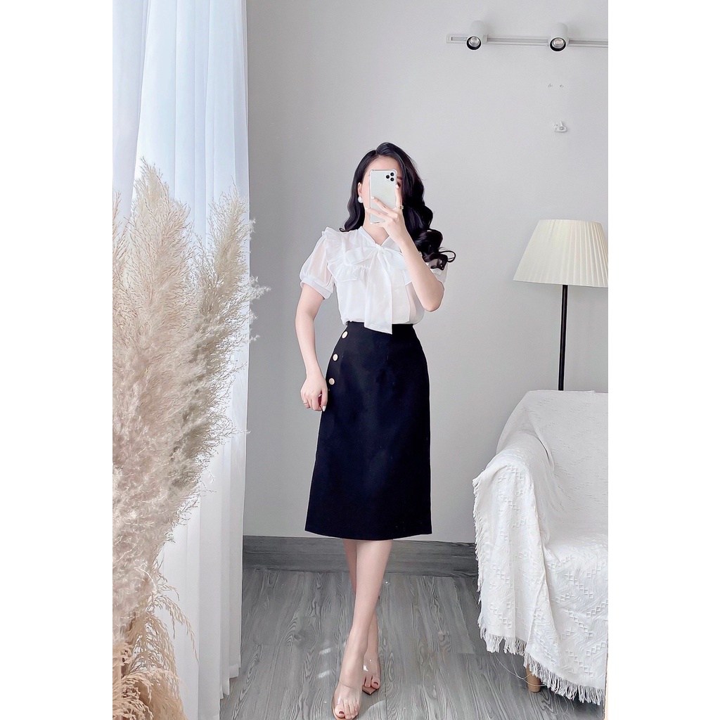 Áo Thiết Kế Nữ Ngắn Tay Bèo Ngực Nơ Cổ Zym's House - K148