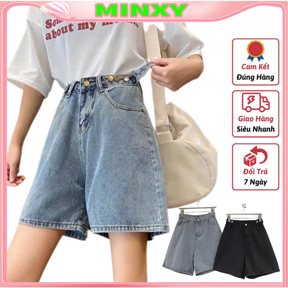 Quần Short Jean Nữ Nút Hông quần ngố bò xuông quan sooc đùi jeans nữ dày dặn không dãn-MINXY