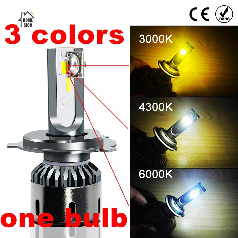 Car Headlight Lamp 3 Colors Dimmable New Arrivals H1 H3 H4 H7 H8 H11 9005 9006 LED 3000K 4300K 6000K Tri-colour Bulb 10000LM