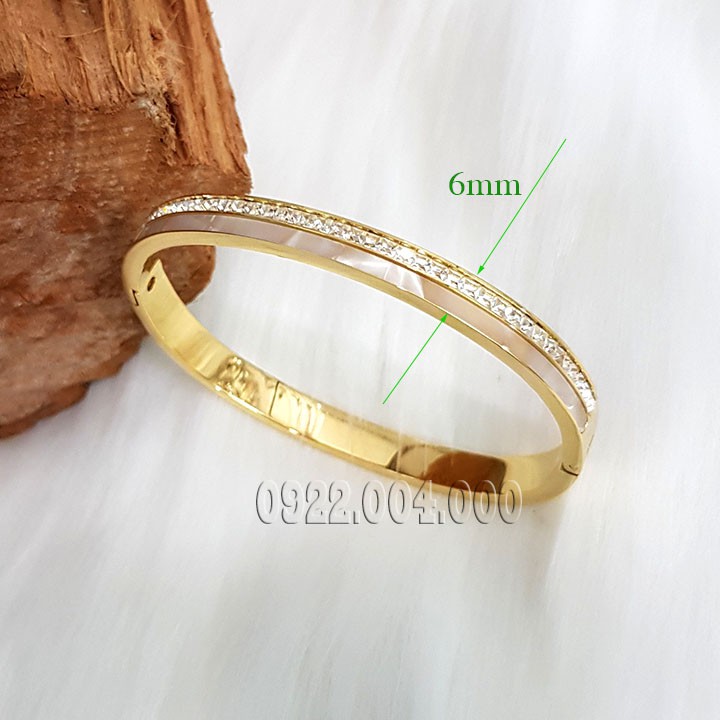 Vòng tay cẩn xà cừ 1 hàng đá xoàn, vòng tay nữ, vòng tay titan VZ1565.