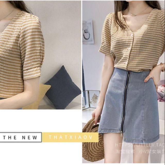 Combo áo sơ mi cổ tim kẻ