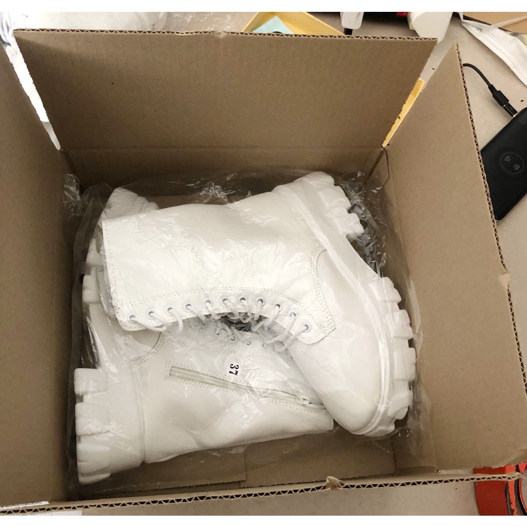 Giày boot ulazang nữ cổ cao 20cm buộc dây khóa kèo đế dày cá tính