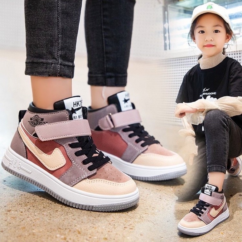 Giày thể thao cố cao cho bé trai, bé gái - Giày sneaker cho bé từ 5-14 tuổi nhiều màu chất da PU mềm QCCC fullbox BJ11