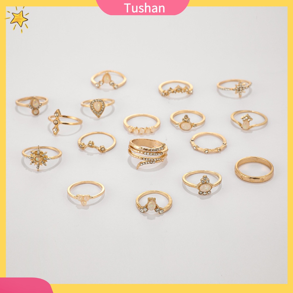 Set 17 Nhẫn Đeo Tay Đính Đá Phong Cách Bohemian Thời Trang Cho Nữ