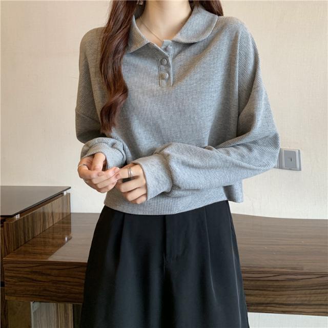 Áo Sweater tay dài dáng rộng cổ polo thời trang mùa thu 0323 | BigBuy360 - bigbuy360.vn