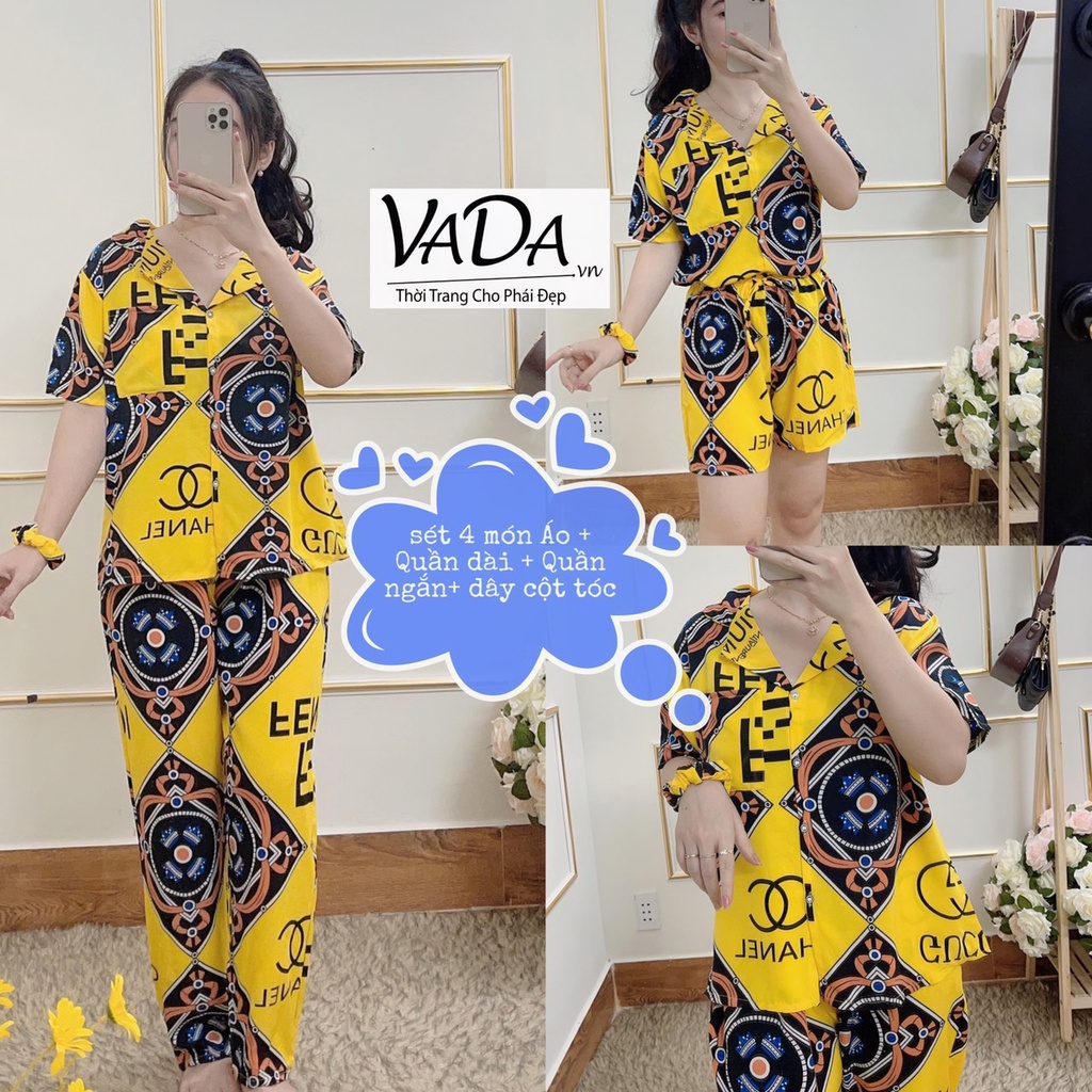Đồ mặc ở nhà , sét pyjama 4 món tay ngắn chất lụa mặc thoáng mát họa tiết xinh tươi -Thời Trang VADA (B1) | BigBuy360 - bigbuy360.vn