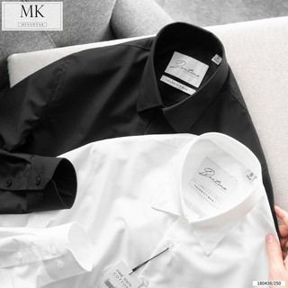 Áo sơ mi nam đen/trắng dài tay cổ bẻ bentino trơn basic dáng slim fit vải lụa chống nhăn
