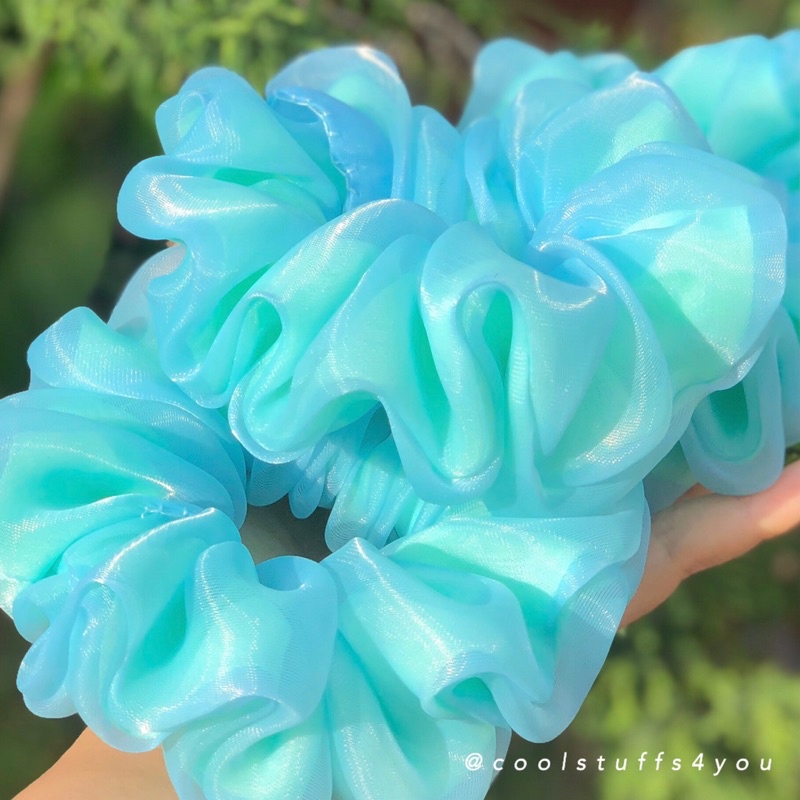 Buộc Tóc Scrunchies Thiết Kế Voan 2 Lớp Vải Phối Màu TURQUOISE🍃NGỌC LAM