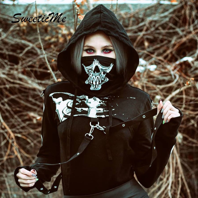 Áo Hoodie Màu Tối Phong Cách Đường Phố Hàng Mới Của SweeticMe Dành Cho Nữ 2022