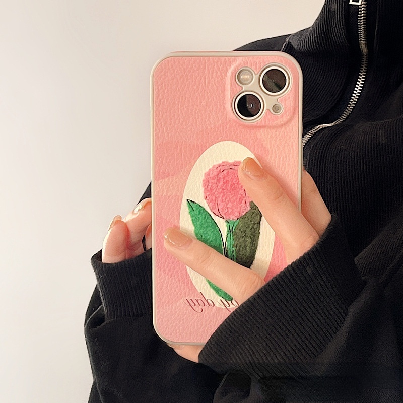 Ốp Điện Thoại Thêu Hình Hoa Tulip Cho iPhone13Promax 11 / 12 Xsmax