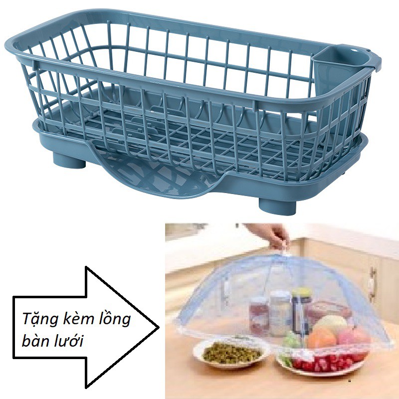 Rổ úp chén dĩa có khay hứng nước + tặng kèm lồng bàn lưới