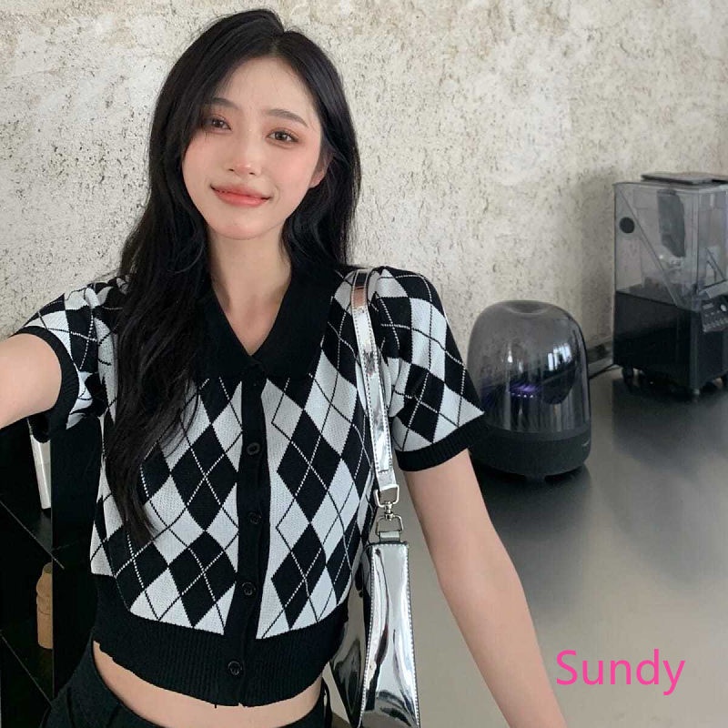 Áo Croptop Dệt Kim Phong Cách Vintage Thời Trang Mùa Hè Cho Nữ