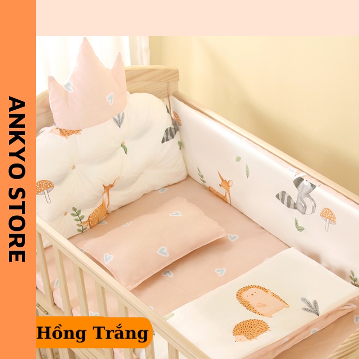 Cũi cho bé 2 tầng 6 chức năng, trọn bộ nôi cũi trẻ em kèm màn và quây cũi vương miện hoàng gia