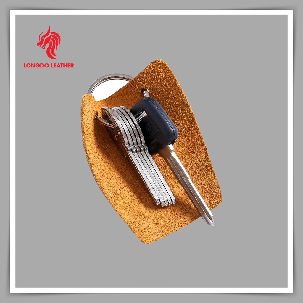 Móc chìa khóa cute đôi da bò thật, Bảo hành 5 năm, Thương hiệu Longdo Leather - MK04