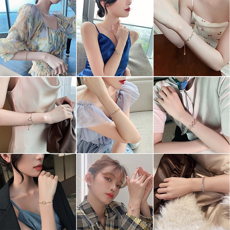 Vòng Tay Vàng Đính Đá Zircon Phong Cách Sang Trọng Hàn Quốc