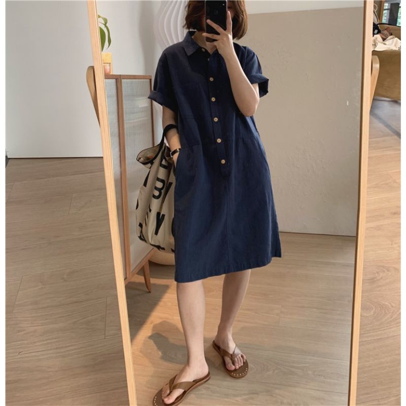 Đầm Suông Tay Ngắn Chất Liệu Cotton Lanh Thiết Kế Đơn Giản Thời Trang Mùa Thu Mới 2022 Cho Nữ