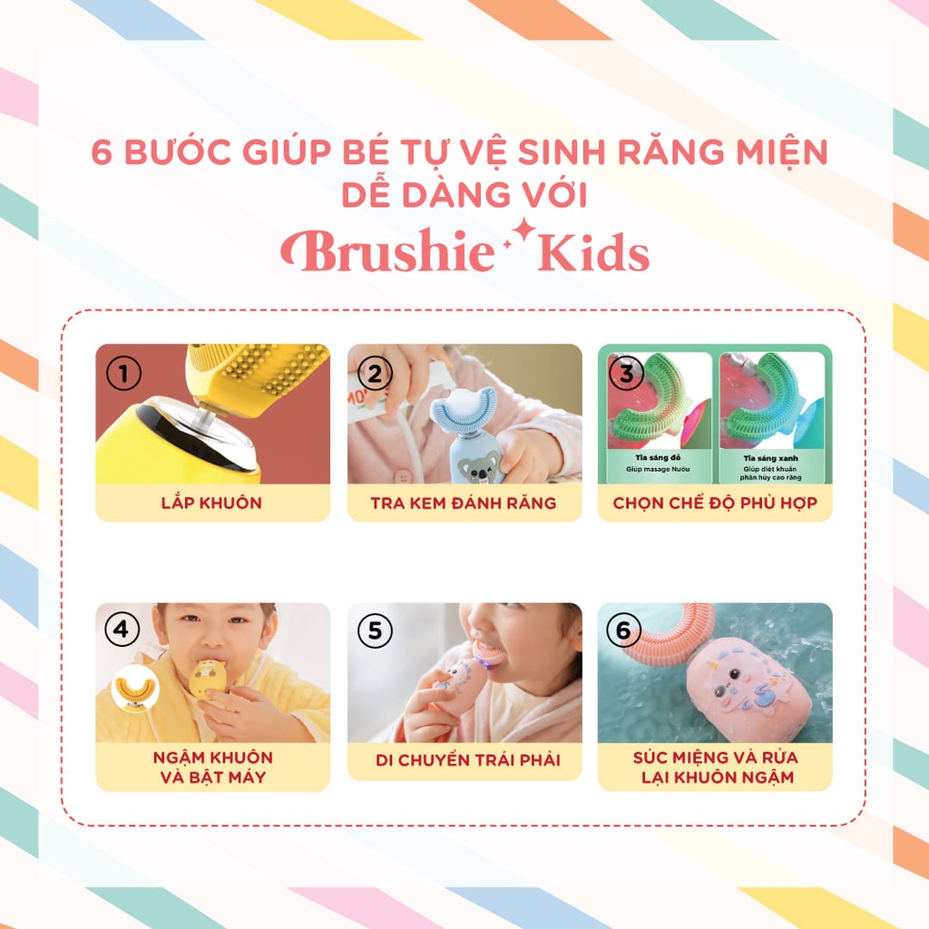 [Tặng kem] Brushie Kids-Bàn Chải Điện Trẻ Em Cao Cấp Chống Nước, chế độ Sáng-Tối, Khử Khuẩn Chăm Sóc Nứu-Nhạc Tiếng Việt