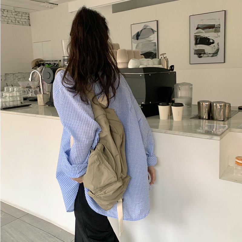 Áo Khoác cotton Dáng Dài Họa Tiết Sọc Caro Phong Cách Hàn Quốc Thời Trang Mùa Xuân Cho Nữ