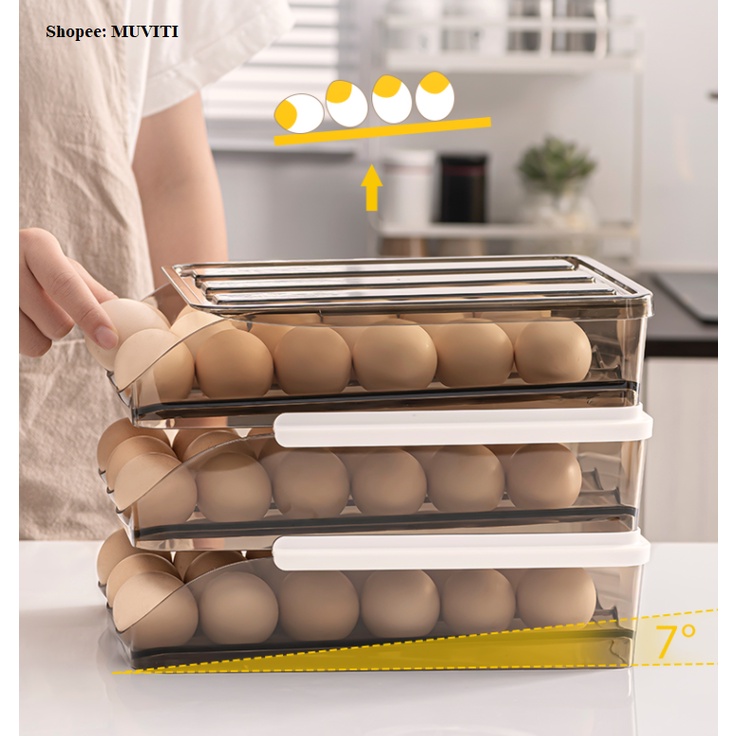Khay đựng trứng lăn tự động, hộp bảo quản trứng tươi trong tủ lanh tiện lợi - 63