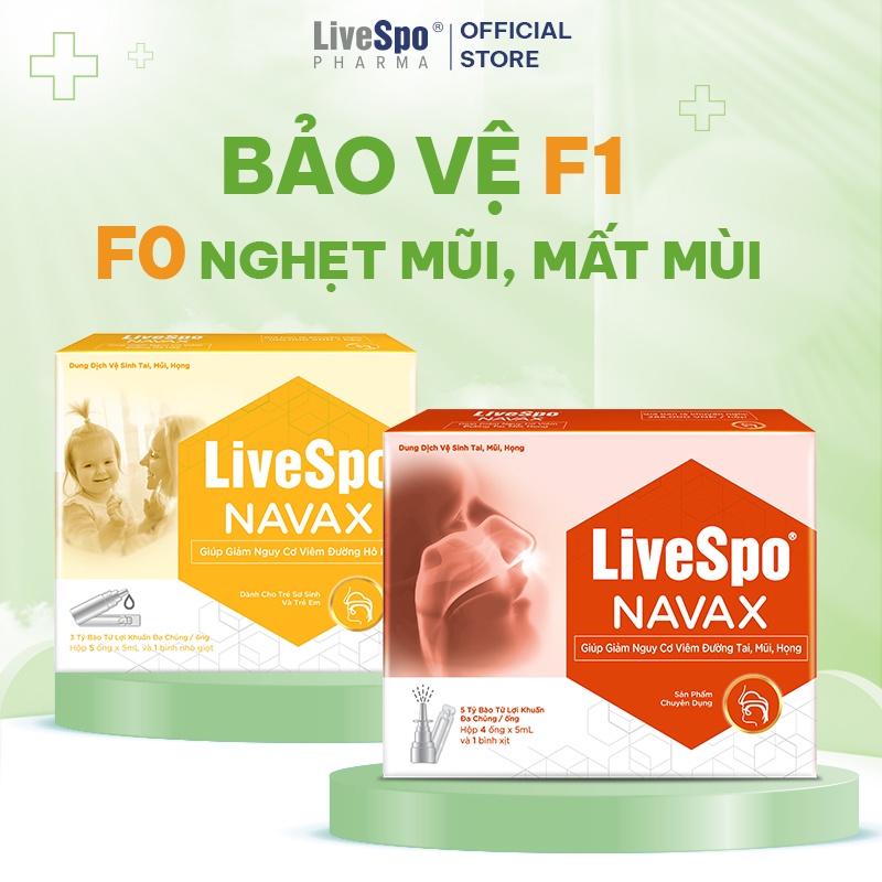 Combo Hộp nước muối sinh lý bào tử lợi khuẩn LiveSpo Navax Kids 5 ống x