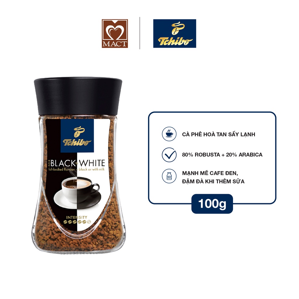 Cà phê hòa tan TCHIBO BLACK &amp; WHITE - 80% Robusta 20% Arabica - Vị đắng đậm đà - lọ 100g