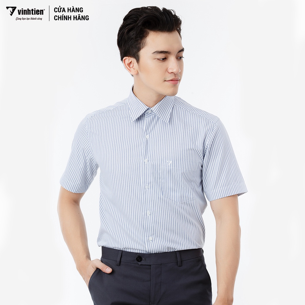 Áo Sơ Mi Ngắn Tay Sọc Caro Vạt Bầu Form Regular Vĩnh Tiến 345