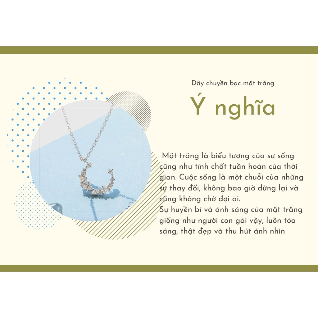 Dây chuyền bạc moonsilver, vòng cổ bạc nữ hình trăng khuyết đính đá tấm, bạc 925 cao cấp