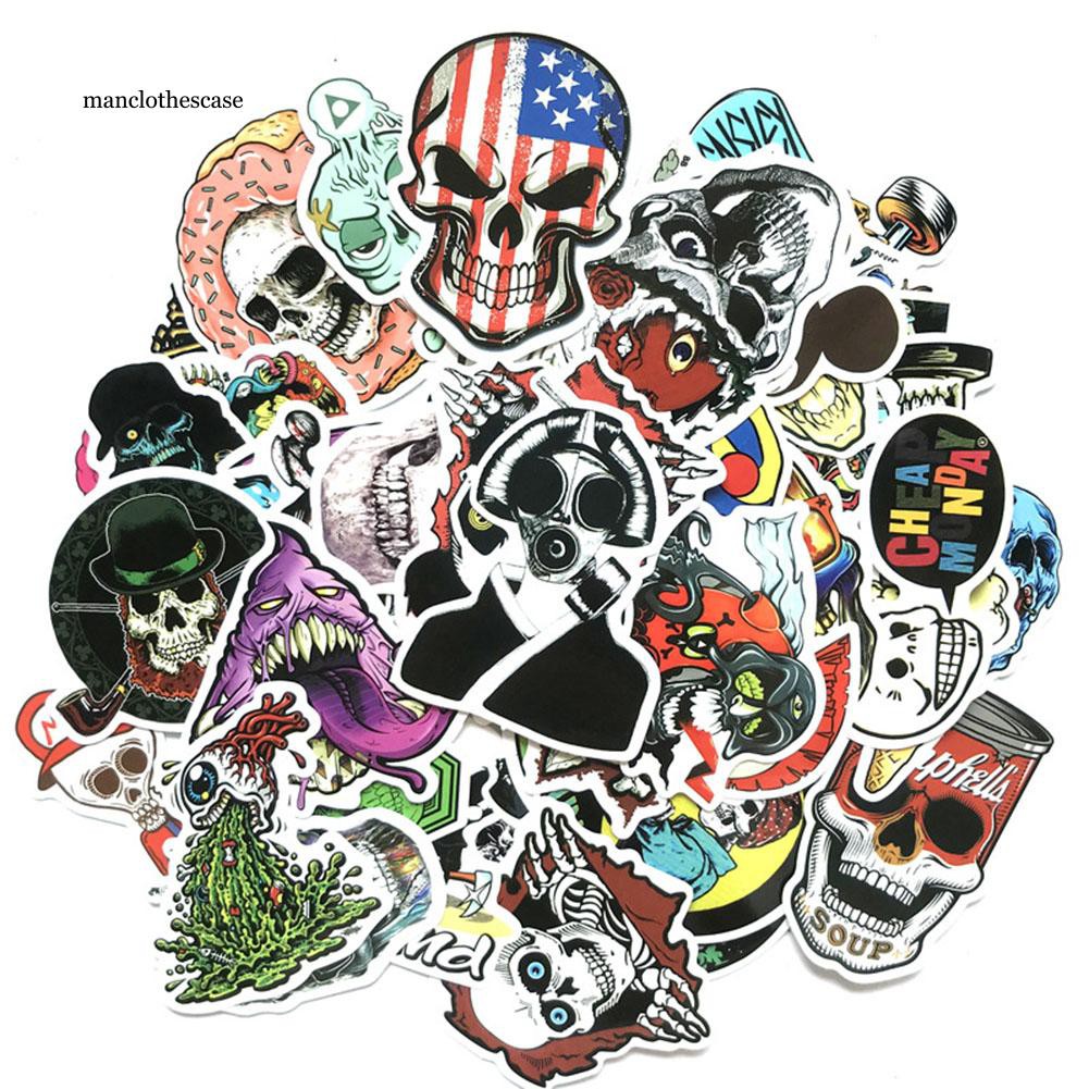 Bộ 50 Miếng Dán Chống Thấm Nước Họa Tiết Đầu Lâu Hoạt Hình Dùng Trang Trí Ván Trượt / Xe Hơi / guitar