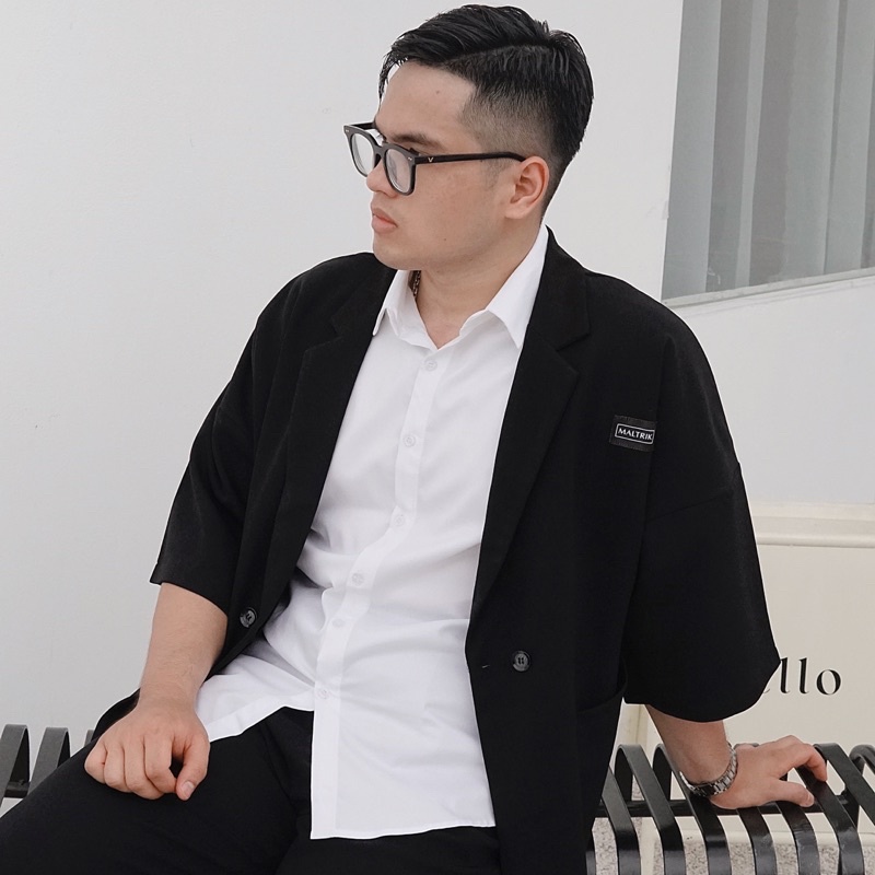 Áo khoác blazer tay lỡ nam bigsize áo vest form rộng vải tuyết mưa cao cấp có size lớn cho người béo đến 120kg