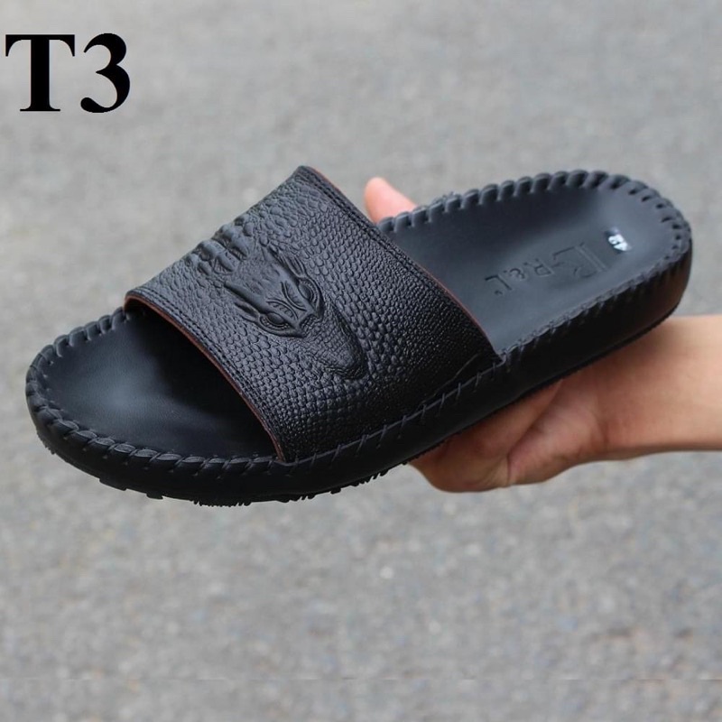 Dép da bò in đầu cá sấu 3d