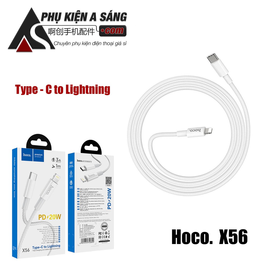 ( CÓ SẴN)Cáp sạc Nhanh iPhone 12,12Pro max, PD 20W HOCO X56 Type-C to Lightning, truyền dữ liệu và sạc nhanh 3A