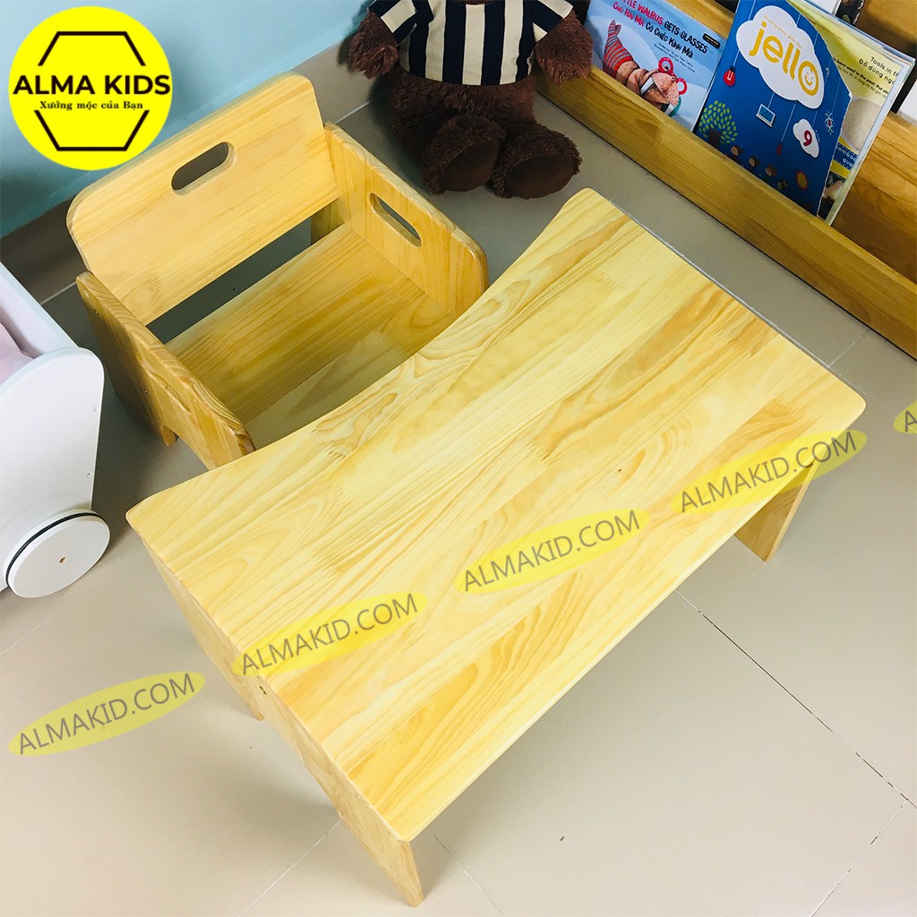 Bàn Ghế Gỗ Baby Có Tựa Cho Bé Dễ Thương Alma Kids AMK2110 - Ghế Ăn Dặm Cho Bé.