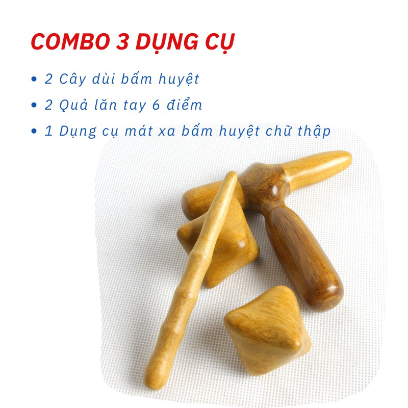 Bộ dụng cụ bấm huyệt mát xa bằng gỗ - combo 3 sản phẩm