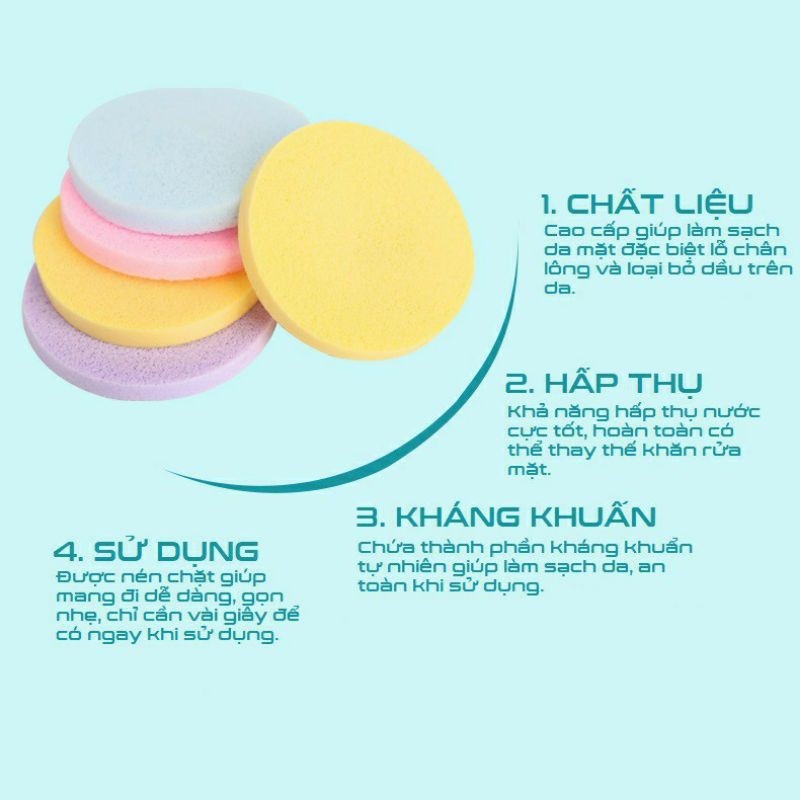 Bông nở rửa mặt bọt biển Chivey 12 miếng siêu Mềm Mịn /  Miếng mút rửa mặt bọt biển dạng nén