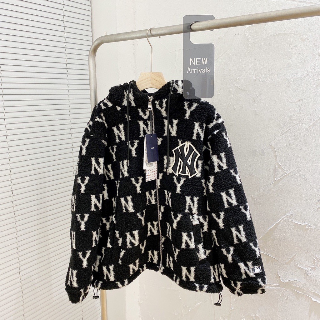 Áo khoác unisex NY lông cừu có mũ hàng cao cấp