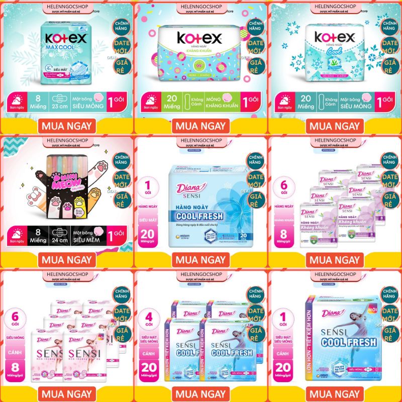 băng vệ sinh Kotex Diana Thảo Dược/ Max cool/ hằng ngày cải tiến mới 1 gói 8M