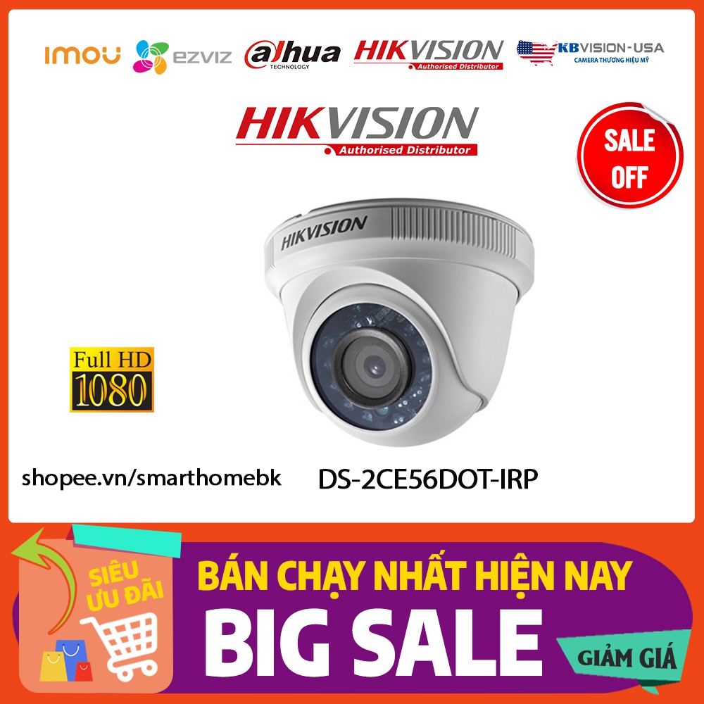 Camera HD-TVI DOME HIKVISON DS-2CE56D0T-IRP - 2MP 1920x1080; hồng ngoại 20m; vỏ nhựa, bảo hành 2 năm