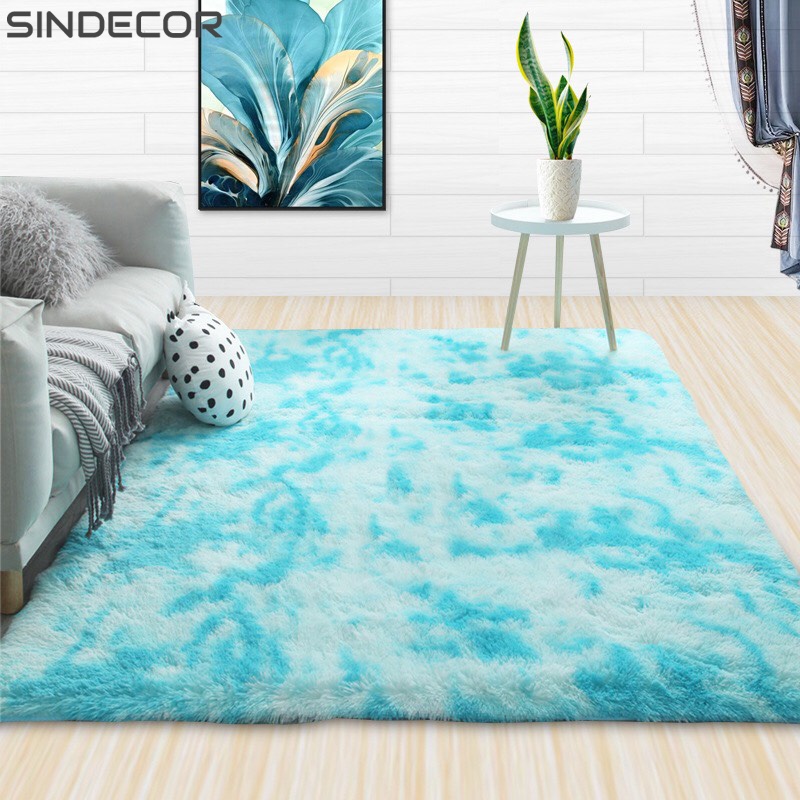 Thảm lông trải sàn - thảm trang trí màu xanh cao cấp nhiều kích thước-SI05