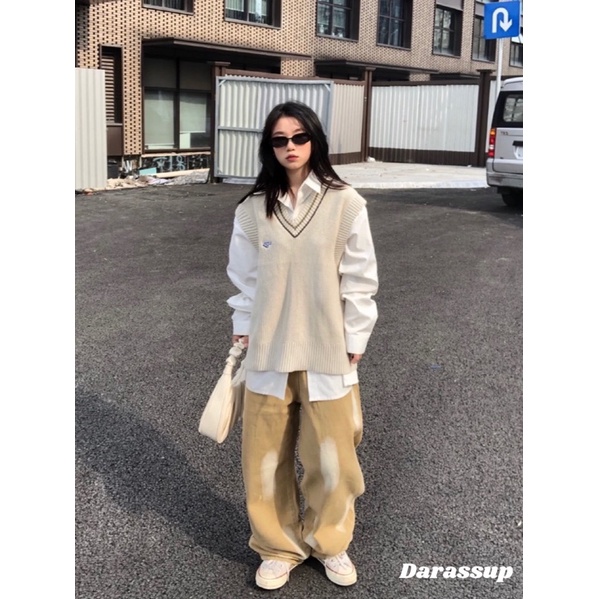 Áo len không tay Áo gile len cổ tim phong cách Ulzzang | BigBuy360 - bigbuy360.vn