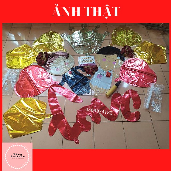 TRANG TRÍ PHÒNG CƯỚI ❤️FREESHIP❤️Set bong bóng trang trí phòng cưới hoàng gia màu đỏ vàng c26🎈Tặng 100 cánh hoa hồng giả